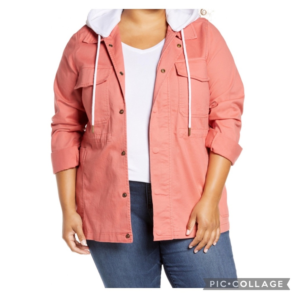 NWOT Caslon Caslon Hooded Utility Jacket In Coral Faded